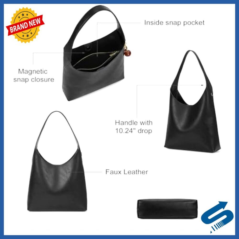 Vegan Leather Hobo Shoulder Bag Medium Slouchy Retro Chic Tote Purse - Picture 4 of 7